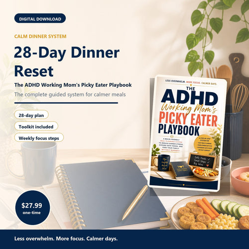 28-Day Dinner Reset digital product mockup for ADHD working moms